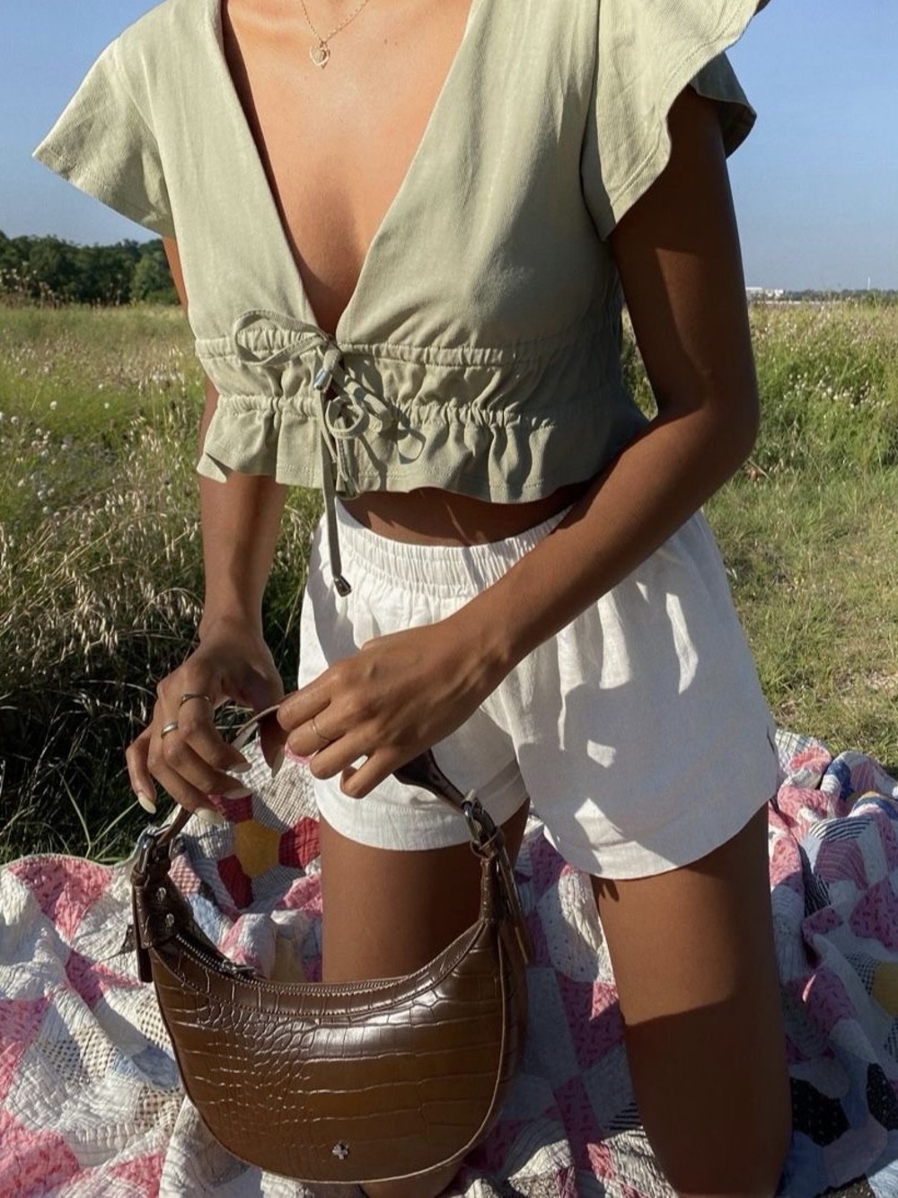 Princess Polly Sage Green Tie Top